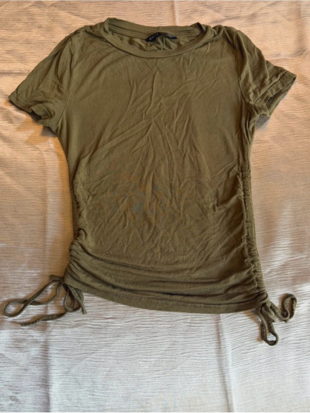Olive Short Sleeve Ruched Side Top